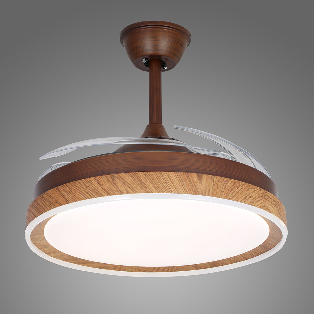 Ceiling Fan with 4 Lights - Walnut Wood Grain, Iron Body, Silent Operation
