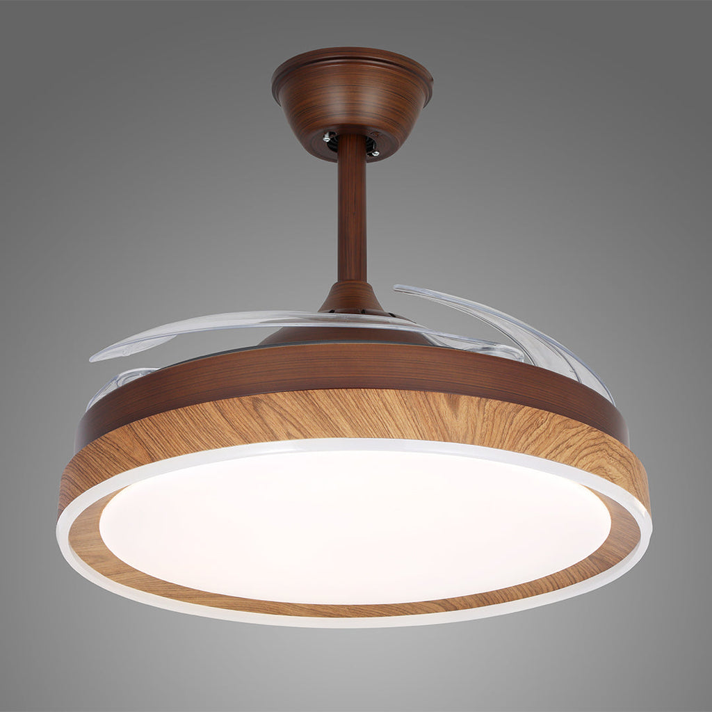 Ceiling Fan with 4 Lights - Walnut Wood Grain, Silent Iron Body Lamp
