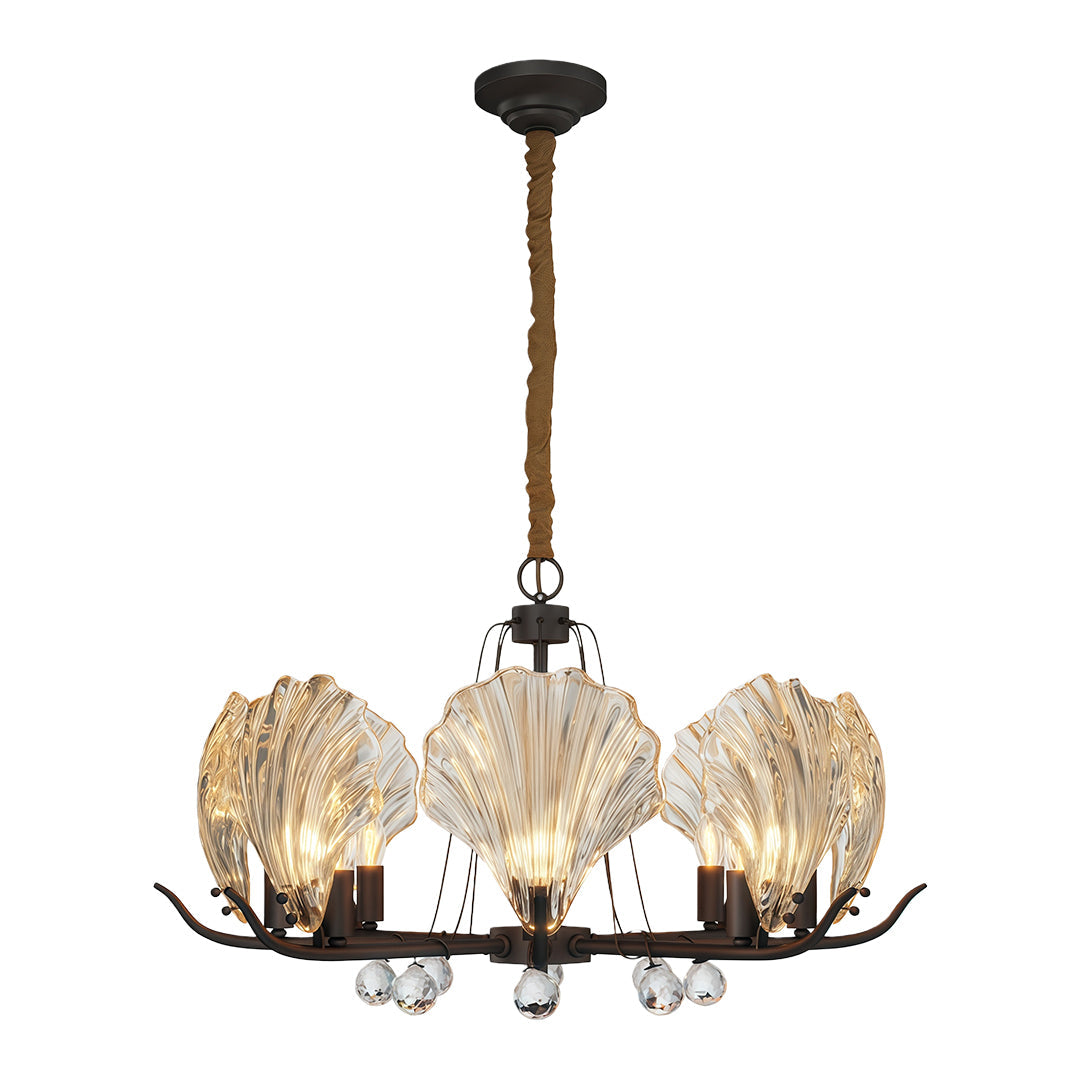 Shell Chandeliers Modern Copper Glass Ceiling Light - Elegant Lighting Fixture for Home Decor, Contemporary Design, Stylish Pendant Lamp, Unique Shell Shape, Warm Glow Illumination