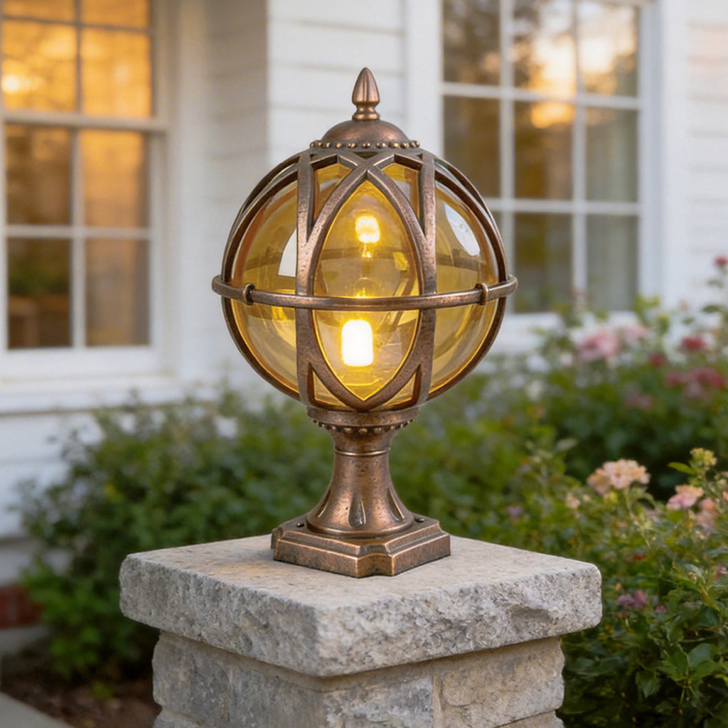 Globe Pillar Lights Outdoor Waterproof European Glass Lamp