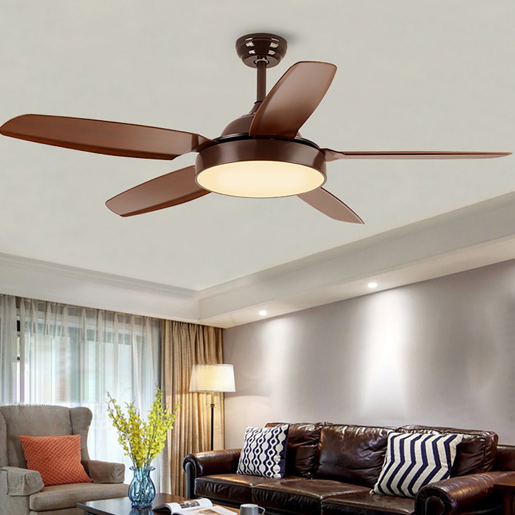 Brown Ceiling Fan with Light - Industrial Real Wood Blades