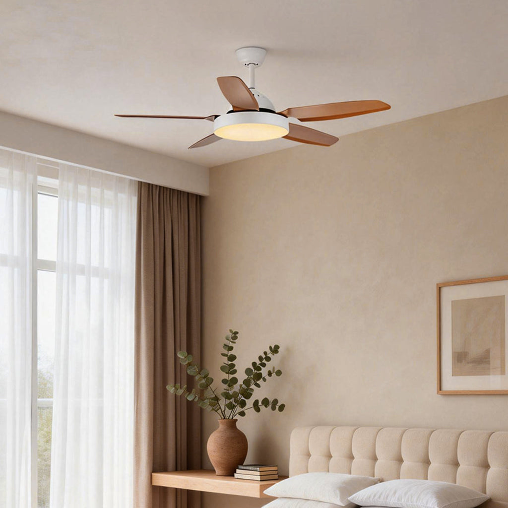 Brown Ceiling Fan with Light - Industrial Real Wood Blades