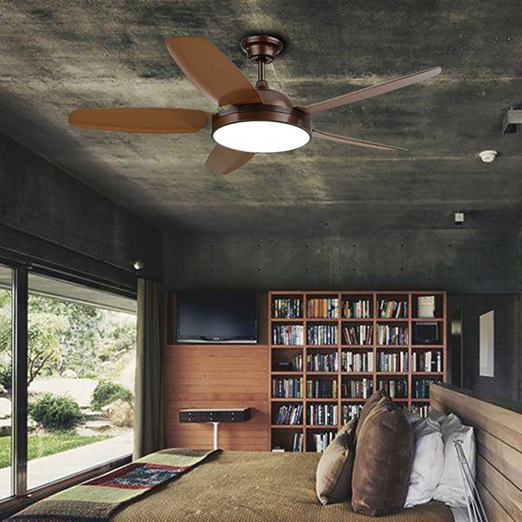 Brown Ceiling Fan with Light - Industrial Real Wood Blades