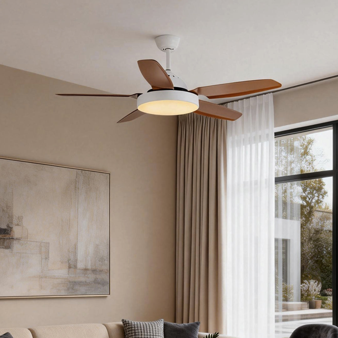 Brown Ceiling Fan with Light - Industrial Real Wood Blades