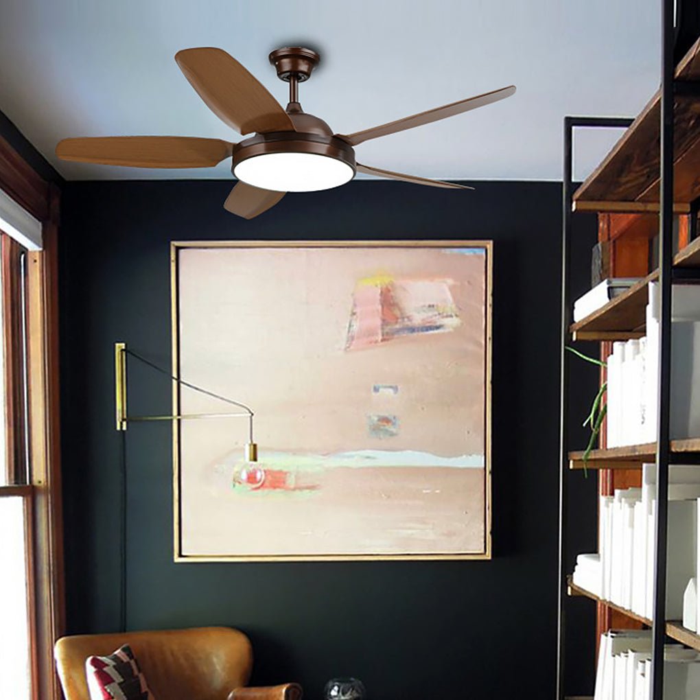 Brown Ceiling Fan with Light - Industrial Real Wood Blades