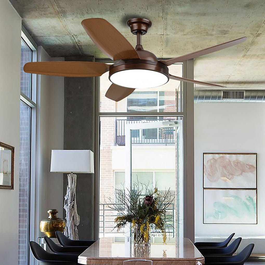 Brown Ceiling Fan with Light - Industrial Real Wood Blades