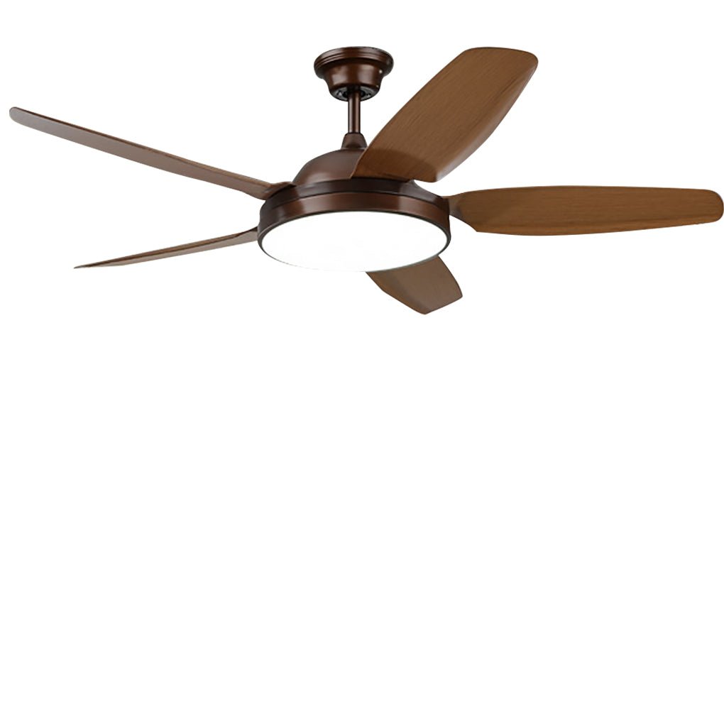 Brown Ceiling Fan with Light - Industrial Real Wood Blades