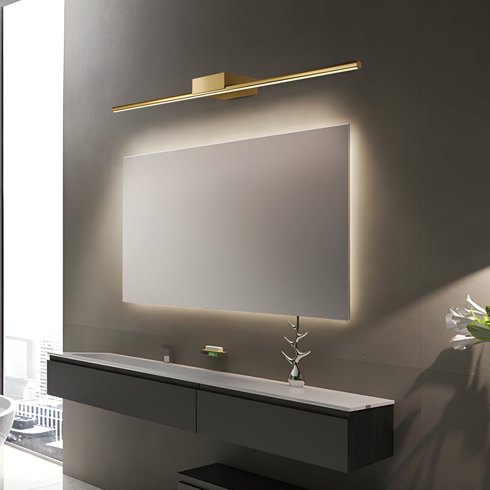 Brushed Brass Linear LED Vanity Light Slim Cylinder Design Bathroom Lighting Fixtures Modern Wall Sconce for Home Decor Contemporary LED Bathroom Lights Elegant Vanity Lighting for Makeup and Grooming