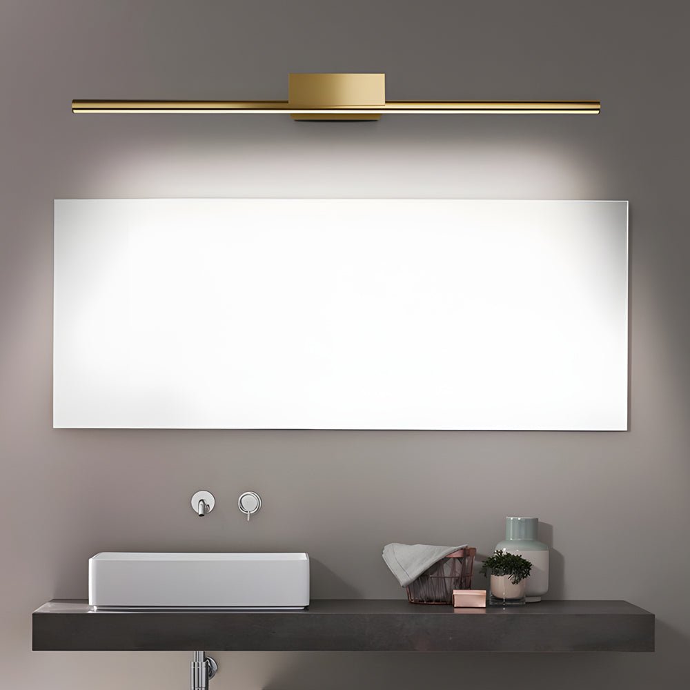 Brushed Brass Linear LED Vanity Light Slim Cylinder Design Bathroom Lighting Fixtures Modern Wall Sconce for Home Decor Contemporary LED Bathroom Lights Elegant Vanity Lighting for Makeup and Grooming