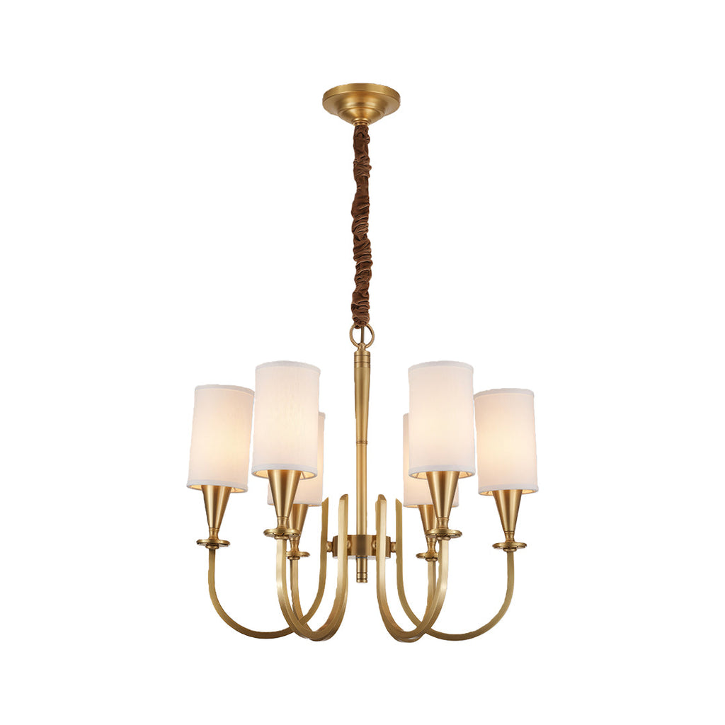 Copper Chandelier with Modern Fabric Lampshade Ceiling Light