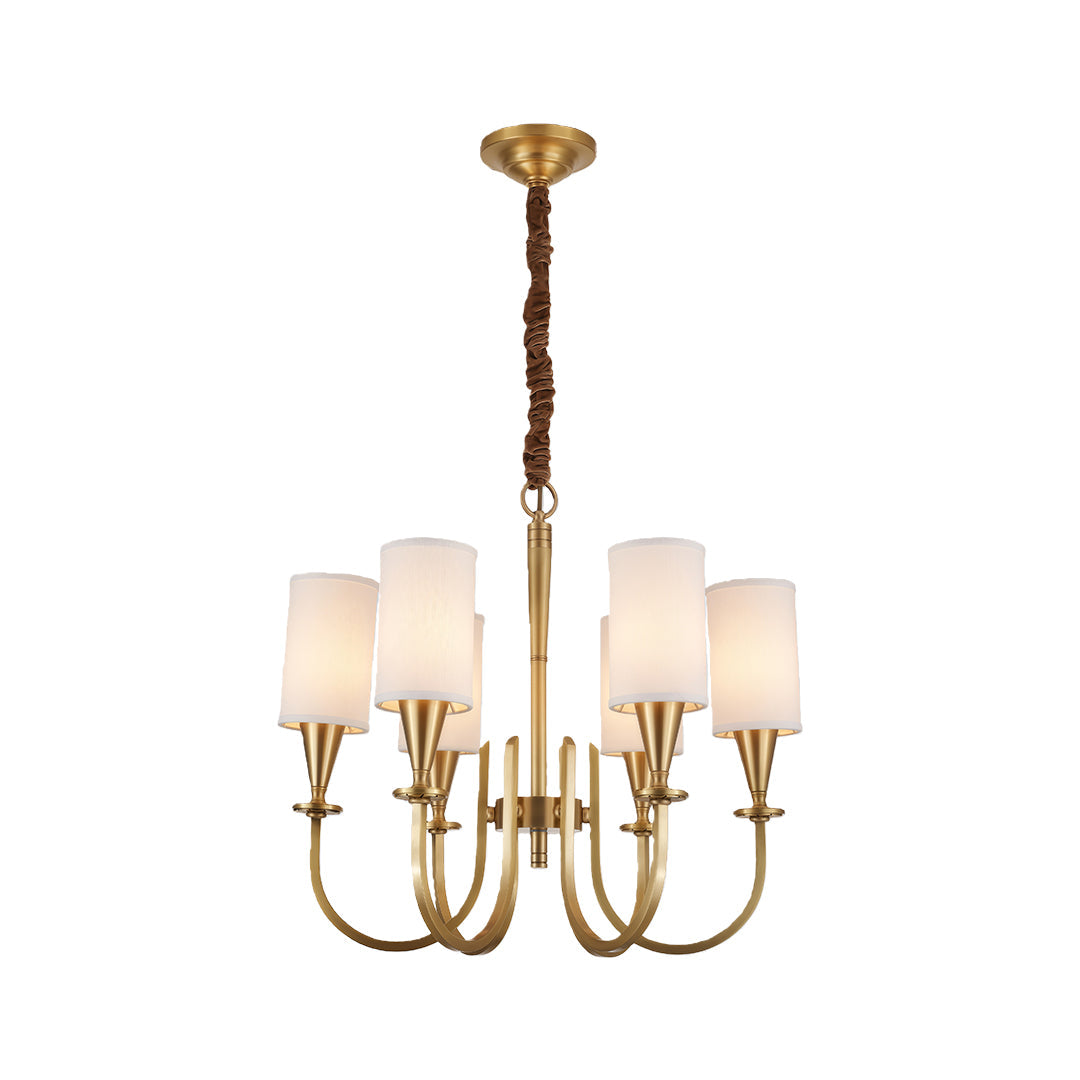 Copper Chandelier with Modern Fabric Lampshade Ceiling Light