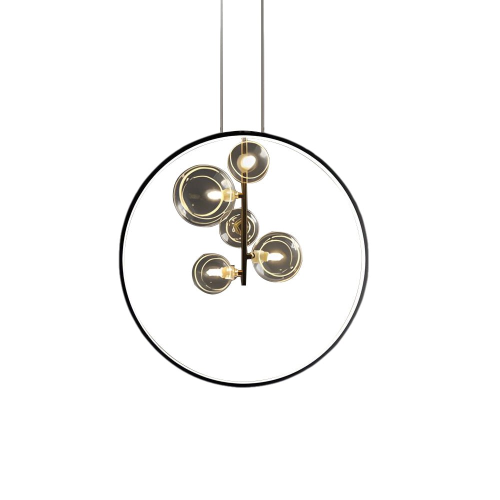 Vertical Ring Pendant Light - Black Bubble Glass LED Fixture
