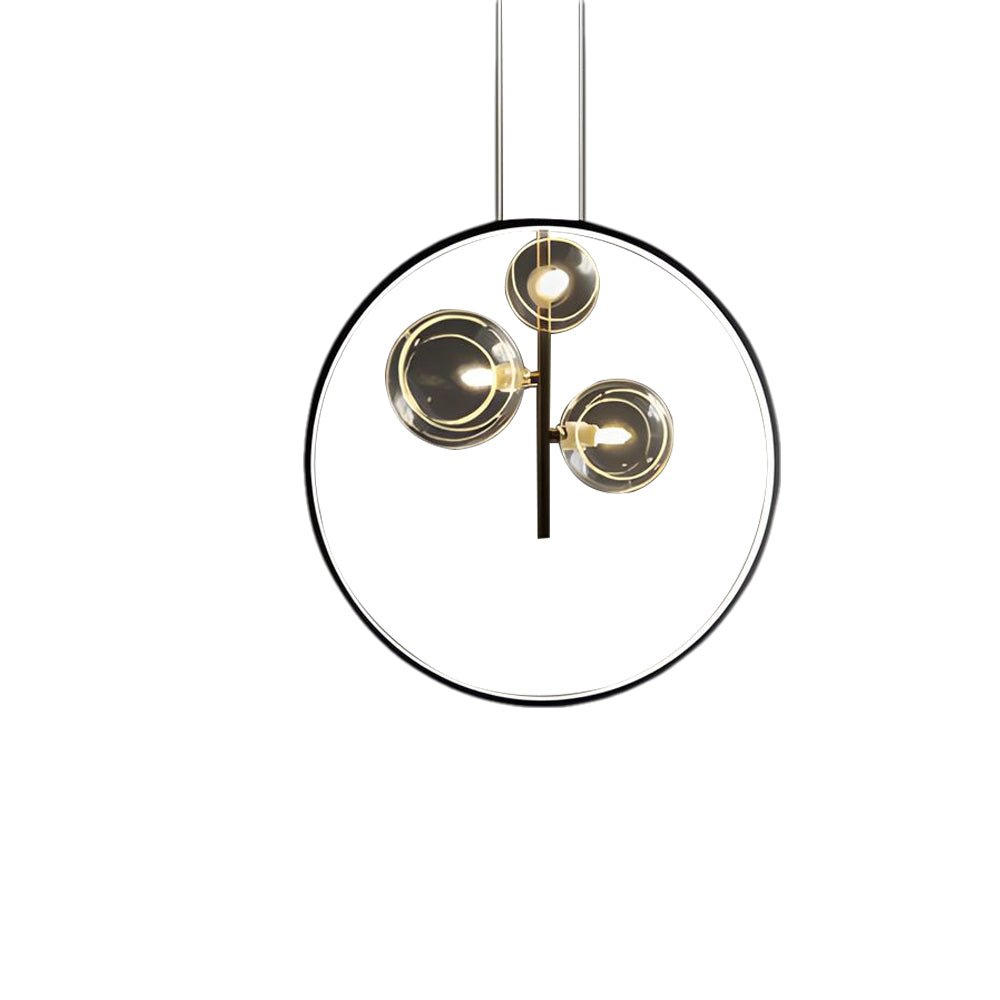 Vertical Ring Pendant Light - Black Bubble Glass LED Fixture