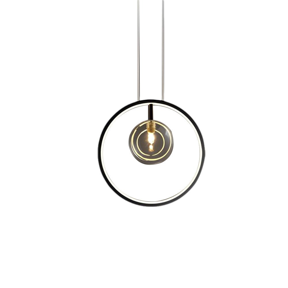 Vertical Ring Pendant Light - Black Bubble Glass LED Fixture