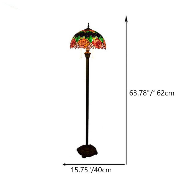 Traditional Tiffany Roses Stained Glass Floor Lamp - 2-Light Dome for Living Room