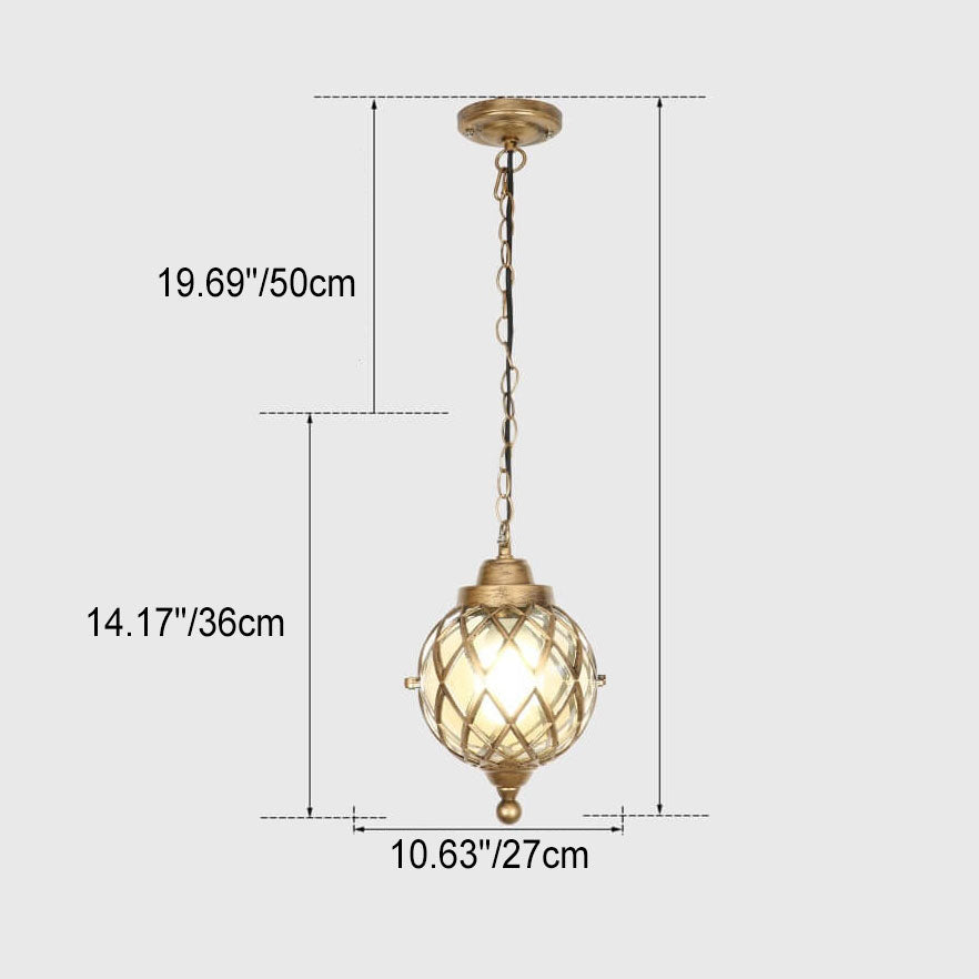 European Vintage Round Ball Die-Cast Aluminum Outdoor Waterproof Pendant Light 1-Light
