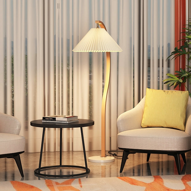 Modern Minimalist Pleated Fabric & Curved Iron 1-Light Floor Lamp for Living Room