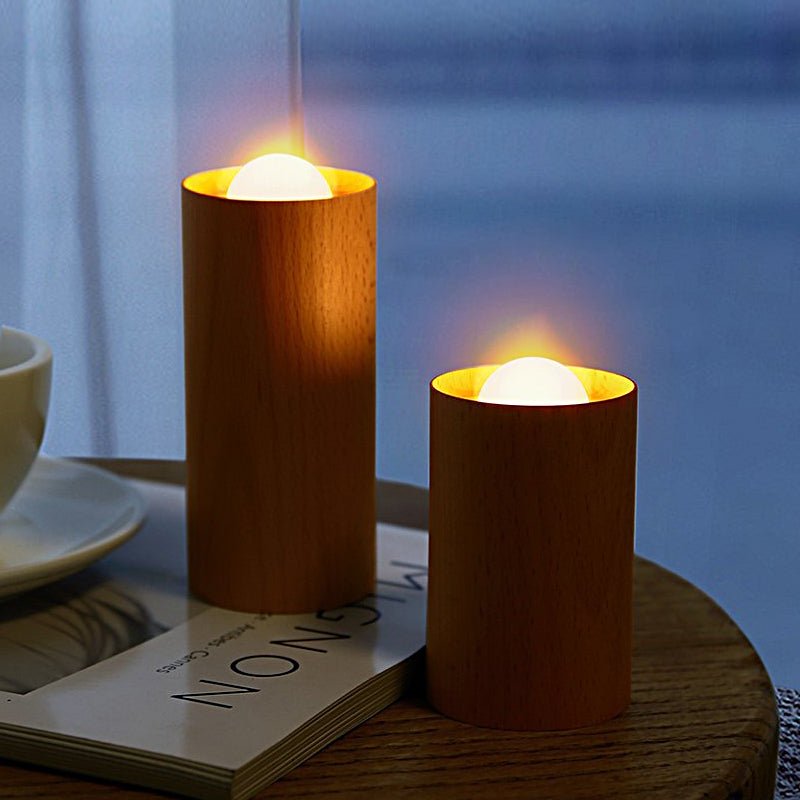 Candlelight Wood Cylinder LED Table Lamp - Ambient Accent Lighting for Home decor