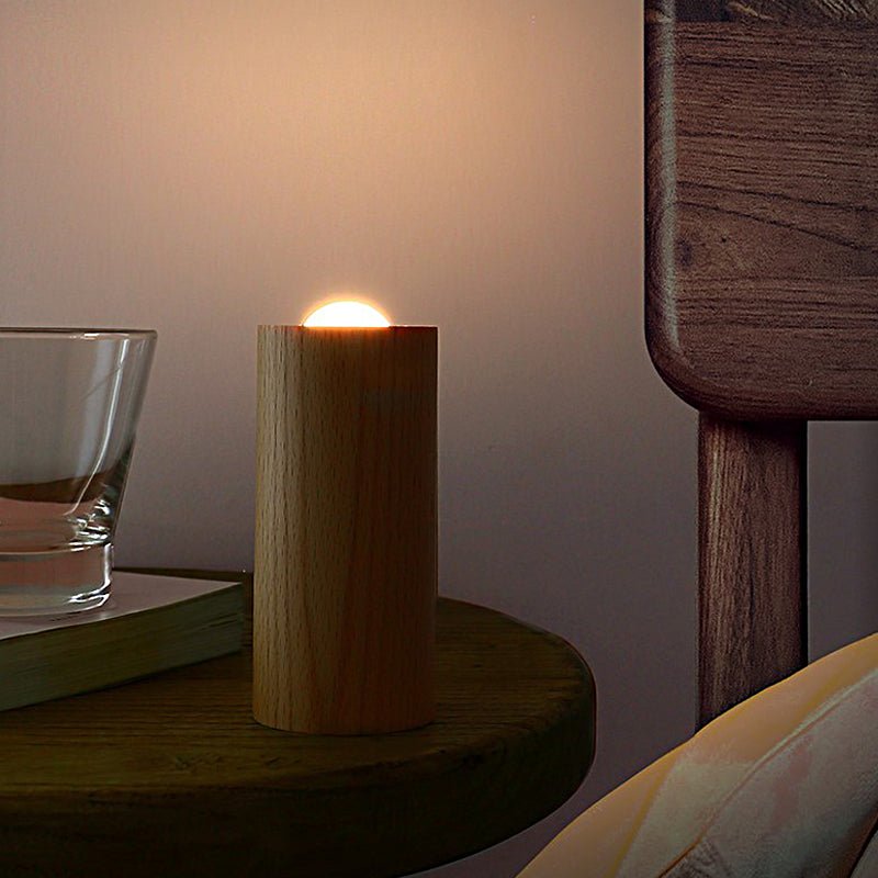 Candlelight Wood Cylinder LED Table Lamp - Ambient Accent Lighting for Home decor
