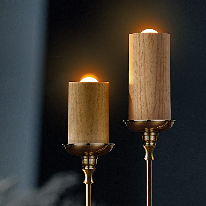 Candlelight Wood Cylinder LED Table Lamp - Ambient Accent Lighting for Home decor