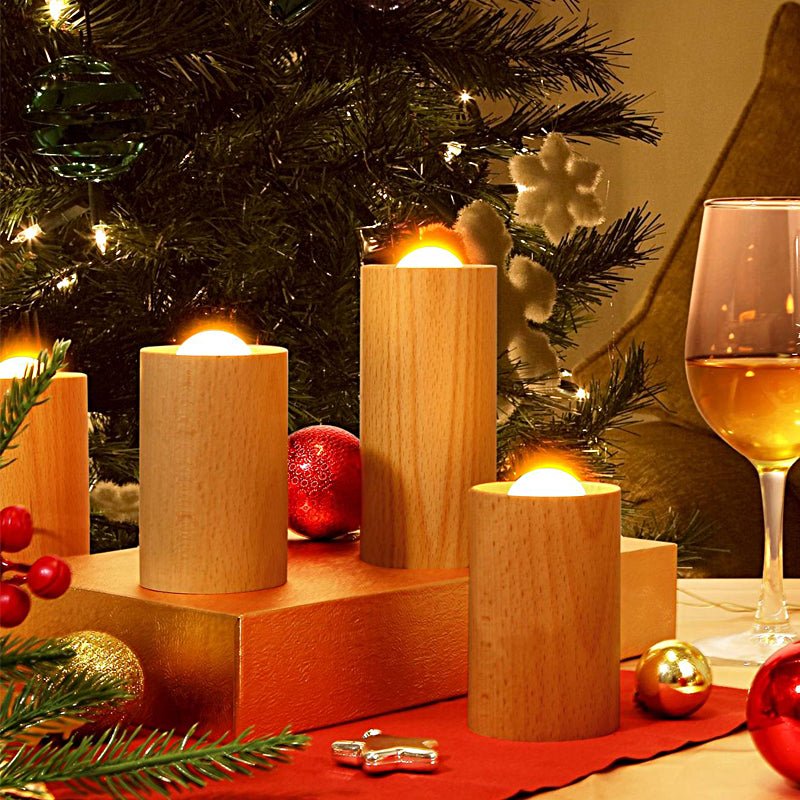 Candlelight Wood Cylinder LED Table Lamp - Ambient Accent Lighting for Home decor