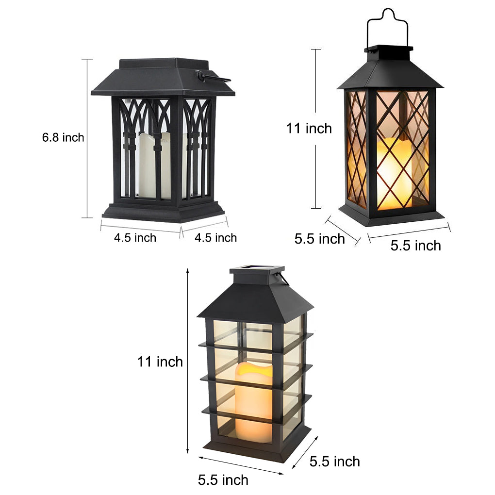 Candlestick Lantern Portable LED Solar Outdoor Lamp Black