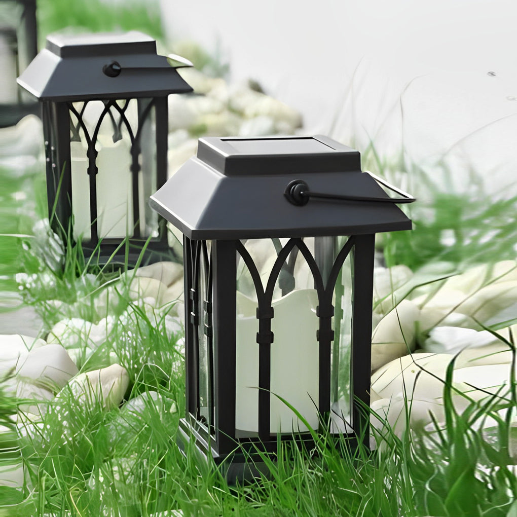 Candlestick Lantern Portable LED Solar Outdoor Lamp Black