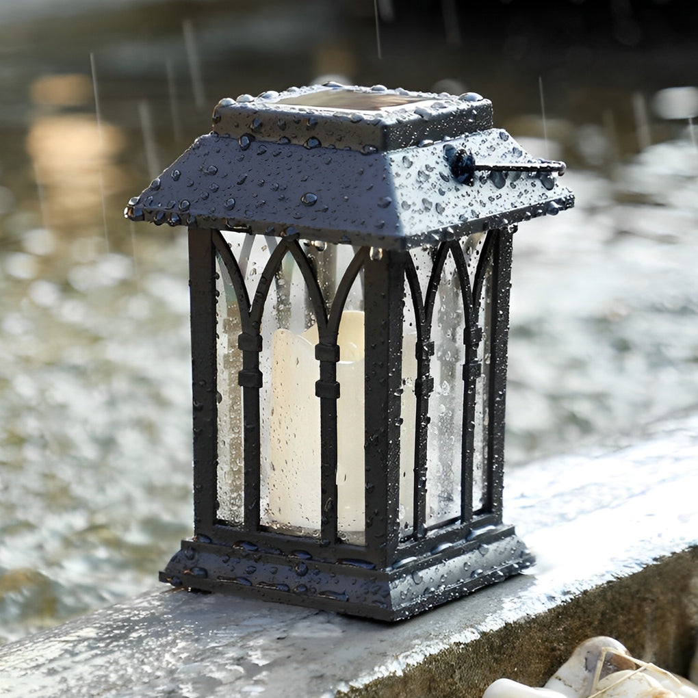 Candlestick Lantern Portable LED Solar Outdoor Lamp Black