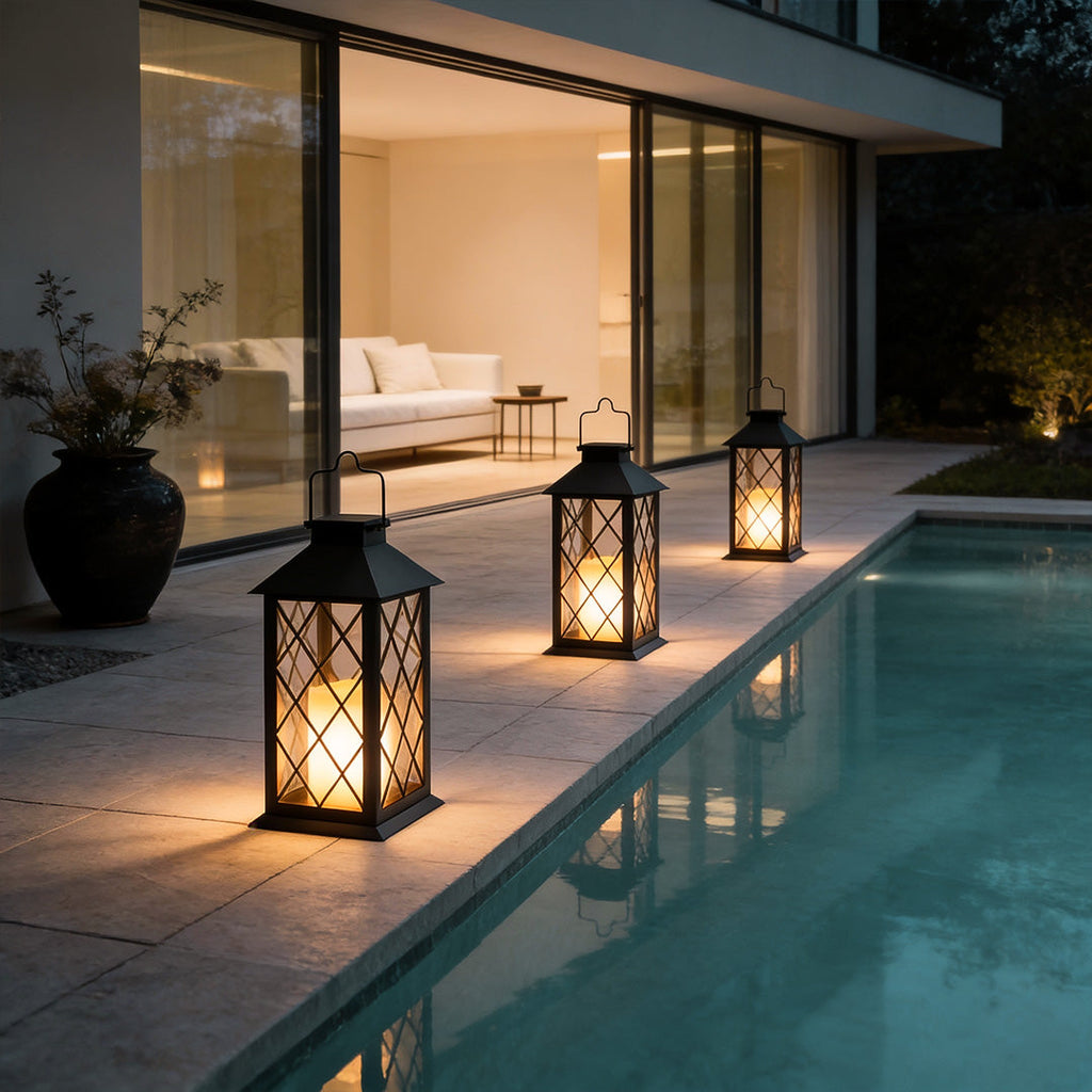Candlestick Lantern Portable LED Solar Outdoor Lamp Black