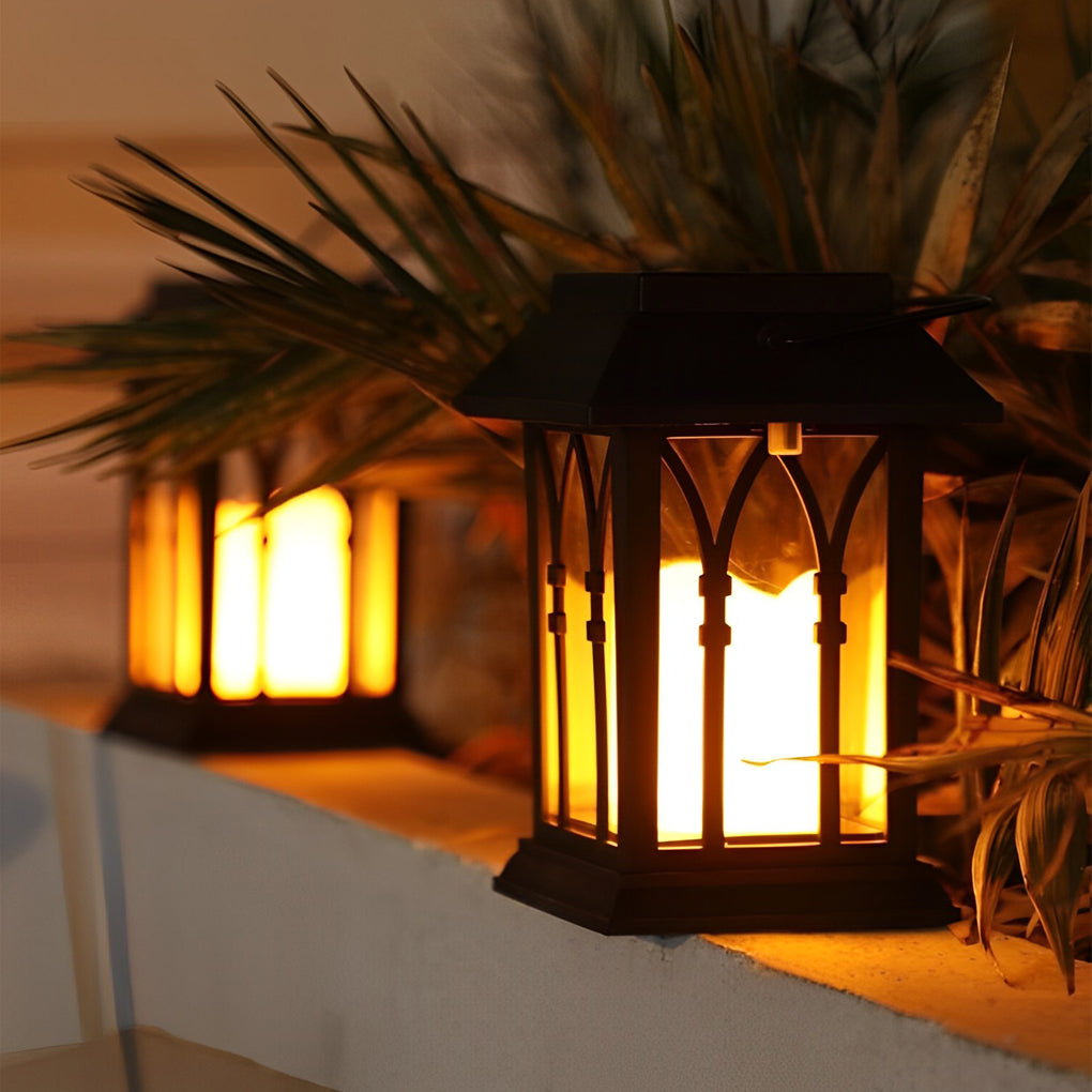 Candlestick Lantern Portable LED Solar Outdoor Lamp Black