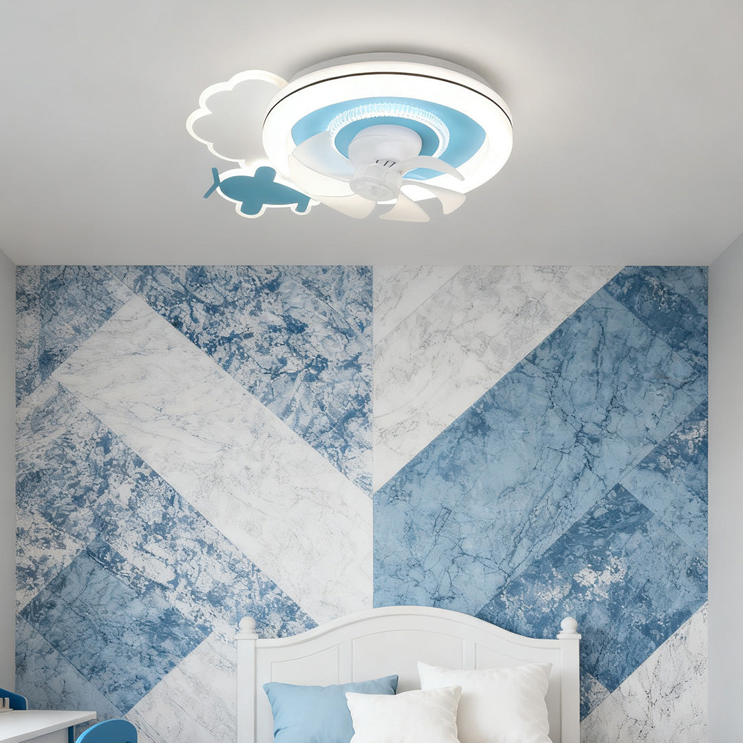 Children's Ceiling Fan with Lights Quiet Motor Blue White Lamp