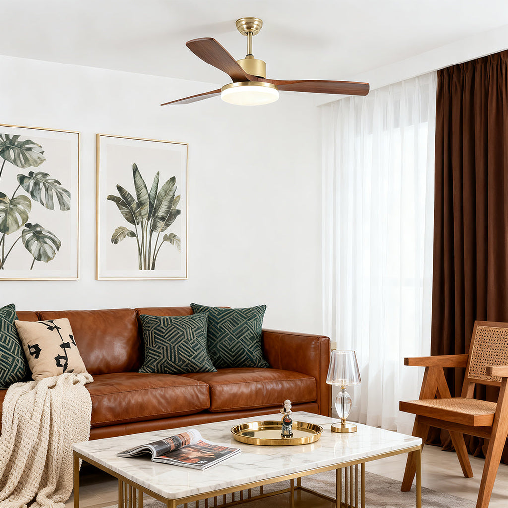 Ceiling Fan with Light Remote Control - Wooden 3-Blade Lamp