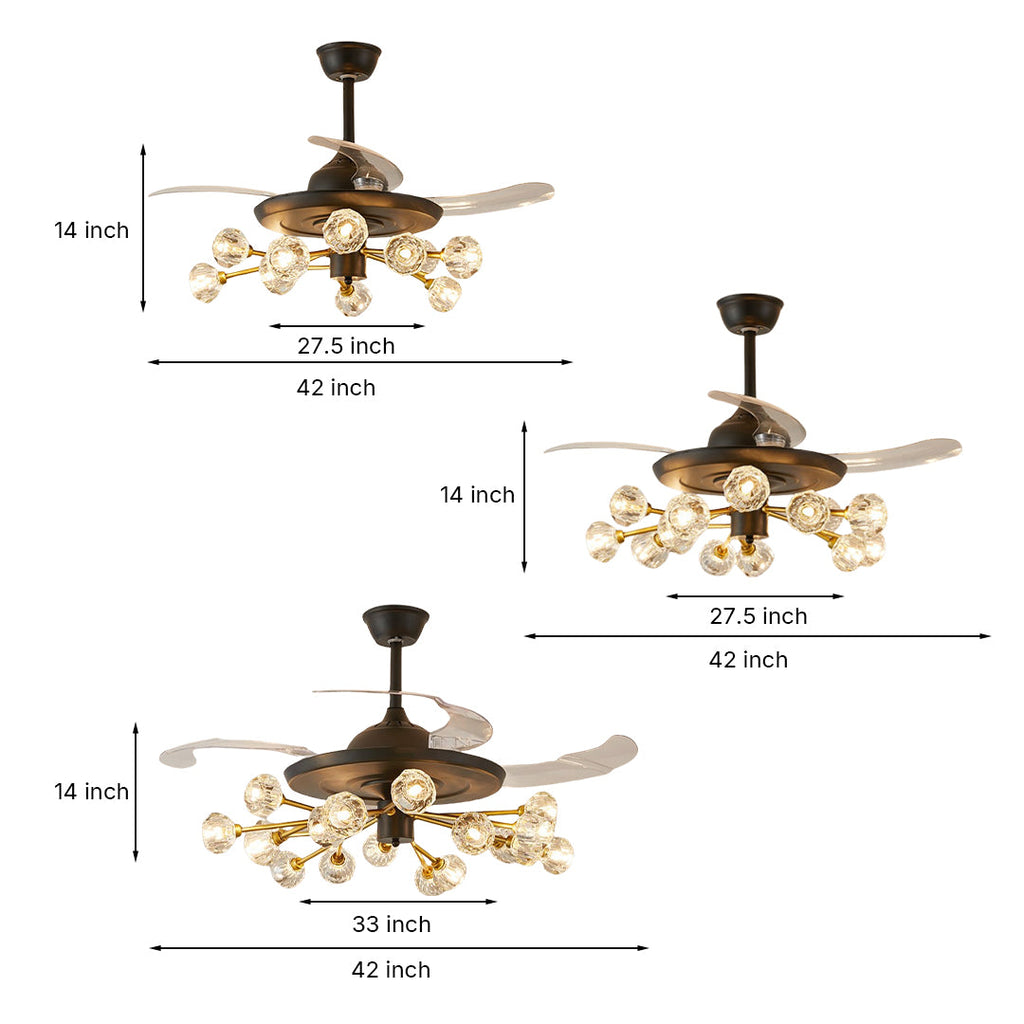 Nordic Crystal Invisible Ceiling Fan with Multiple Lights