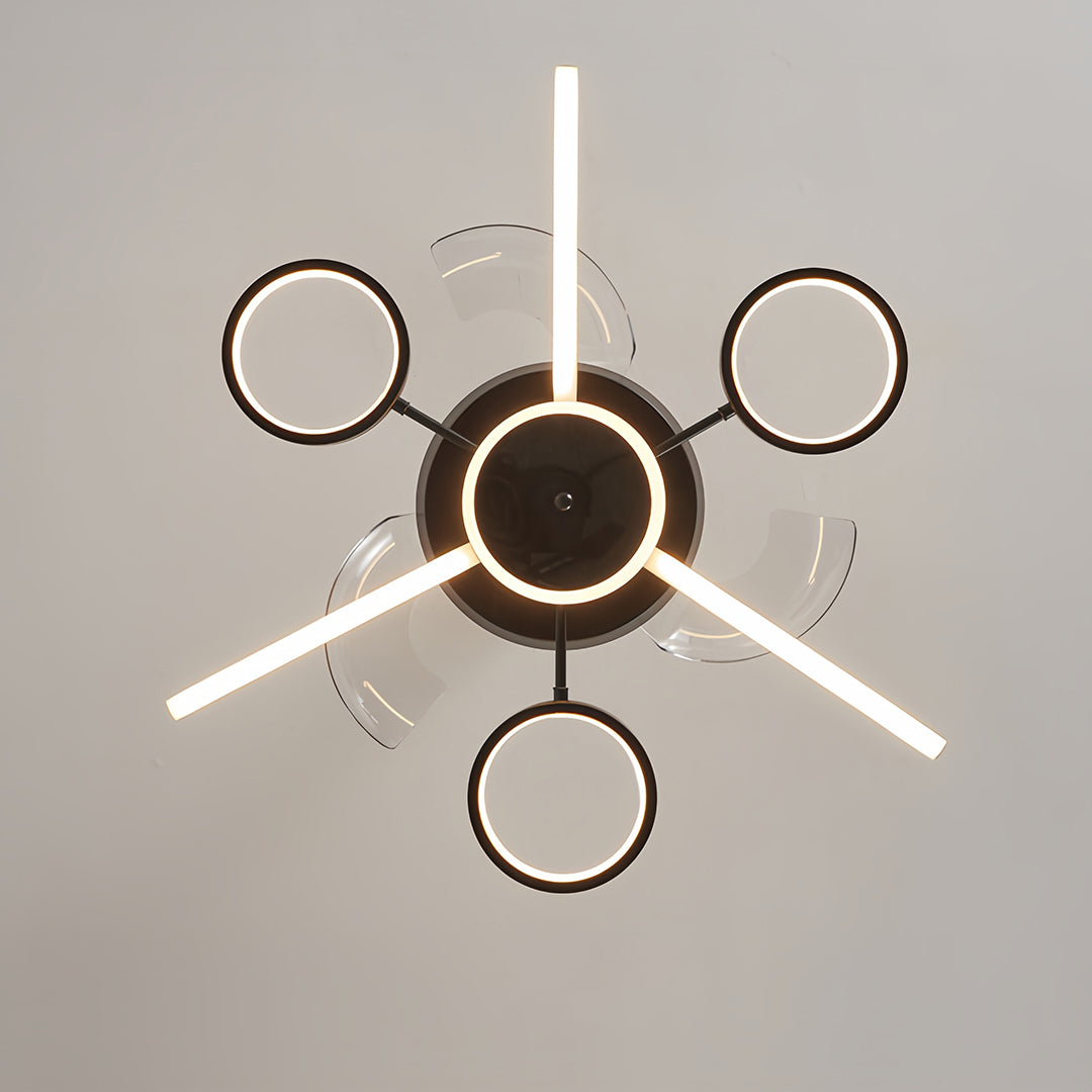 French Vintage Black Iron 3-Blade Ceiling Fan with Multiple Lights