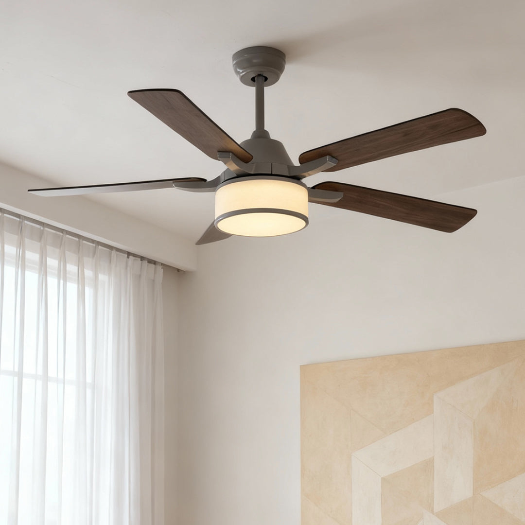 European Retro Ceiling Fan with Lights - Fabric Shade Lamp