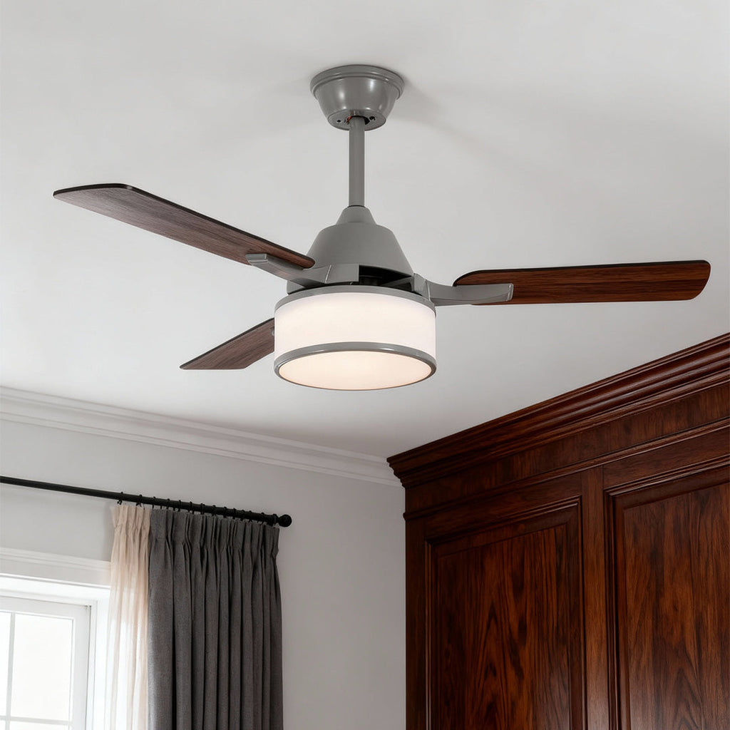 European Retro Ceiling Fan with Lights - Fabric Shade Lamp