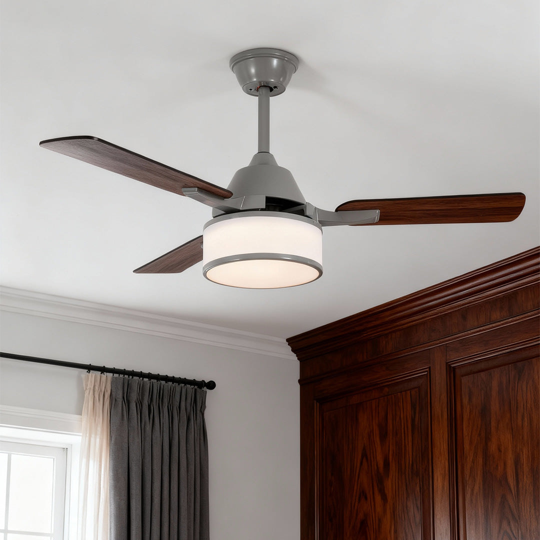 European Retro Ceiling Fan with Lights - Fabric Shade Lamp