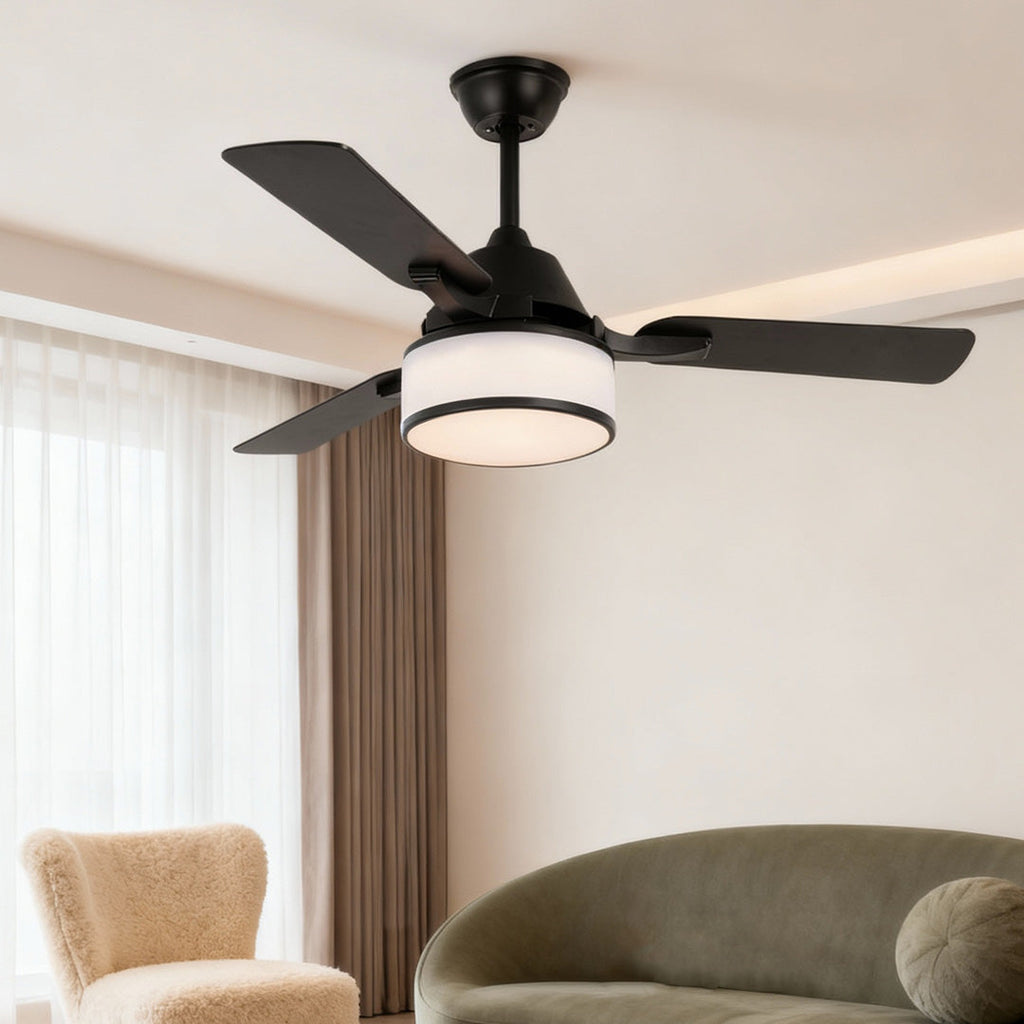 European Retro Ceiling Fan with Lights - Fabric Shade Lamp