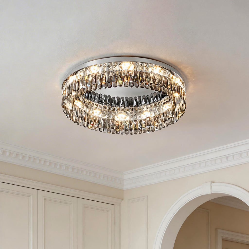 Luxury French Crystal Ceiling Light - Round LED Fixture for Elegant Home Décor