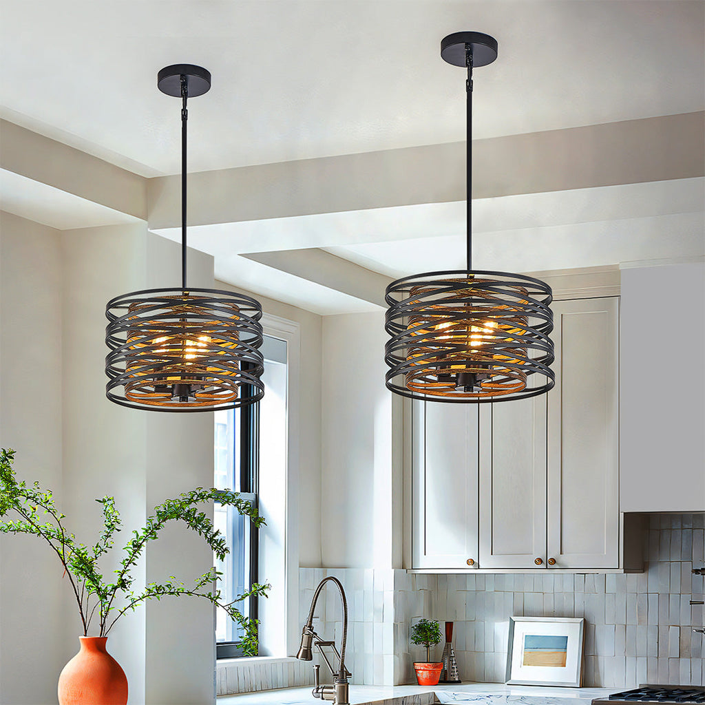 Black Drum Pendant Light - Iron Cage Cylinder Ceiling Fixture