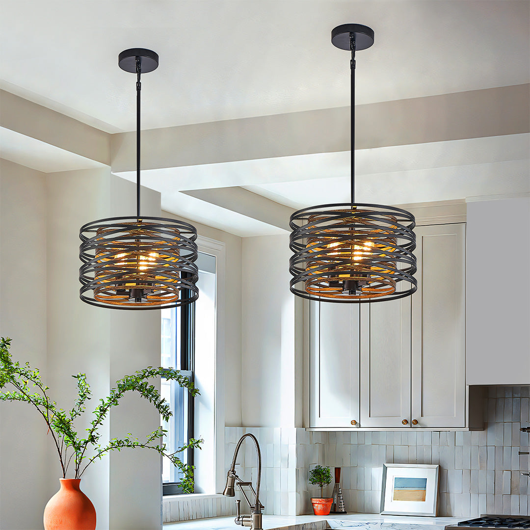 Black Drum Pendant Light - Iron Cage Cylinder Ceiling Fixture