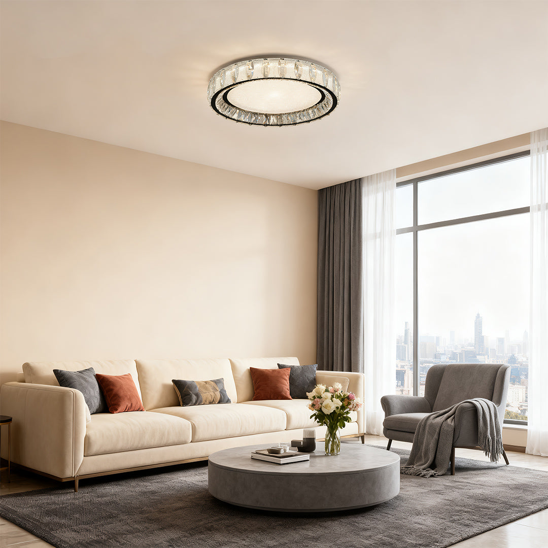 Chrome Flush Mount Light - Luxury Crystal Lighting for Home