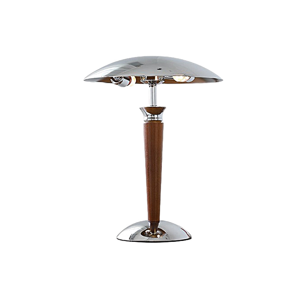 Chrome Mushroom Lamp with Retro Umbrella Design – Wooden Rod Accent Lighting