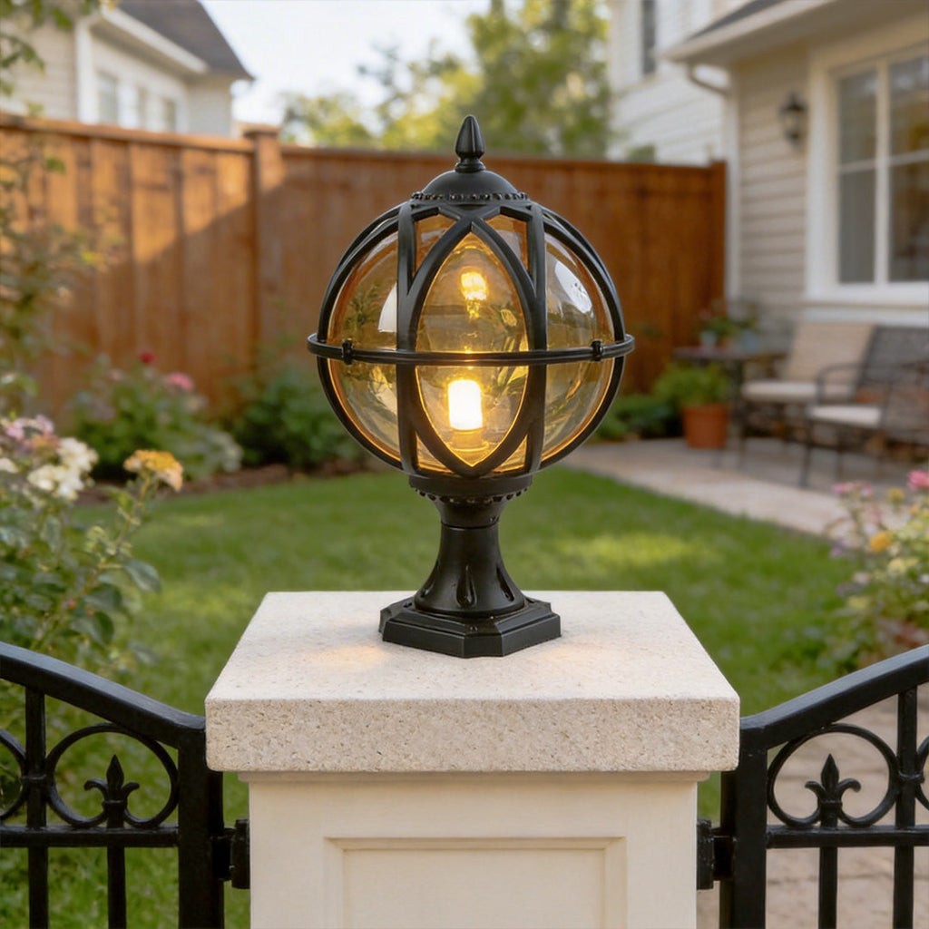 Globe Pillar Lights Outdoor Waterproof European Glass Lamp