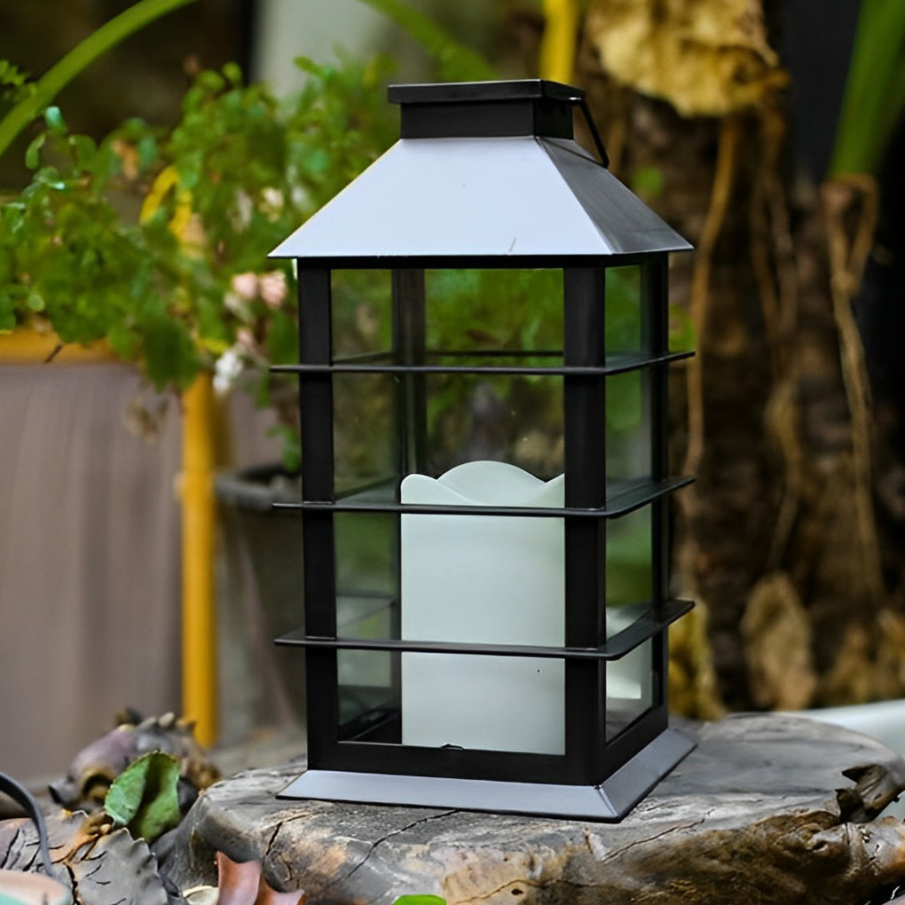 Candlestick Lantern Portable LED Solar Outdoor Lamp Black