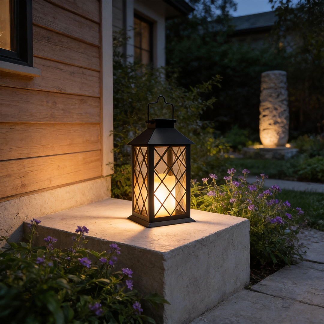 Candlestick Lantern Portable LED Solar Outdoor Lamp Black