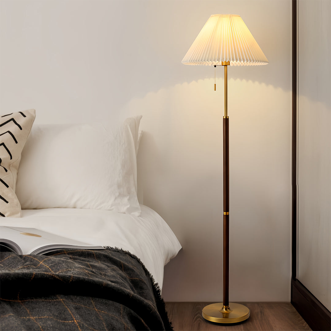 Floor Wood Lamp with Pleated Fabric Shade – Stylish Standing Lamp for Home Decor
