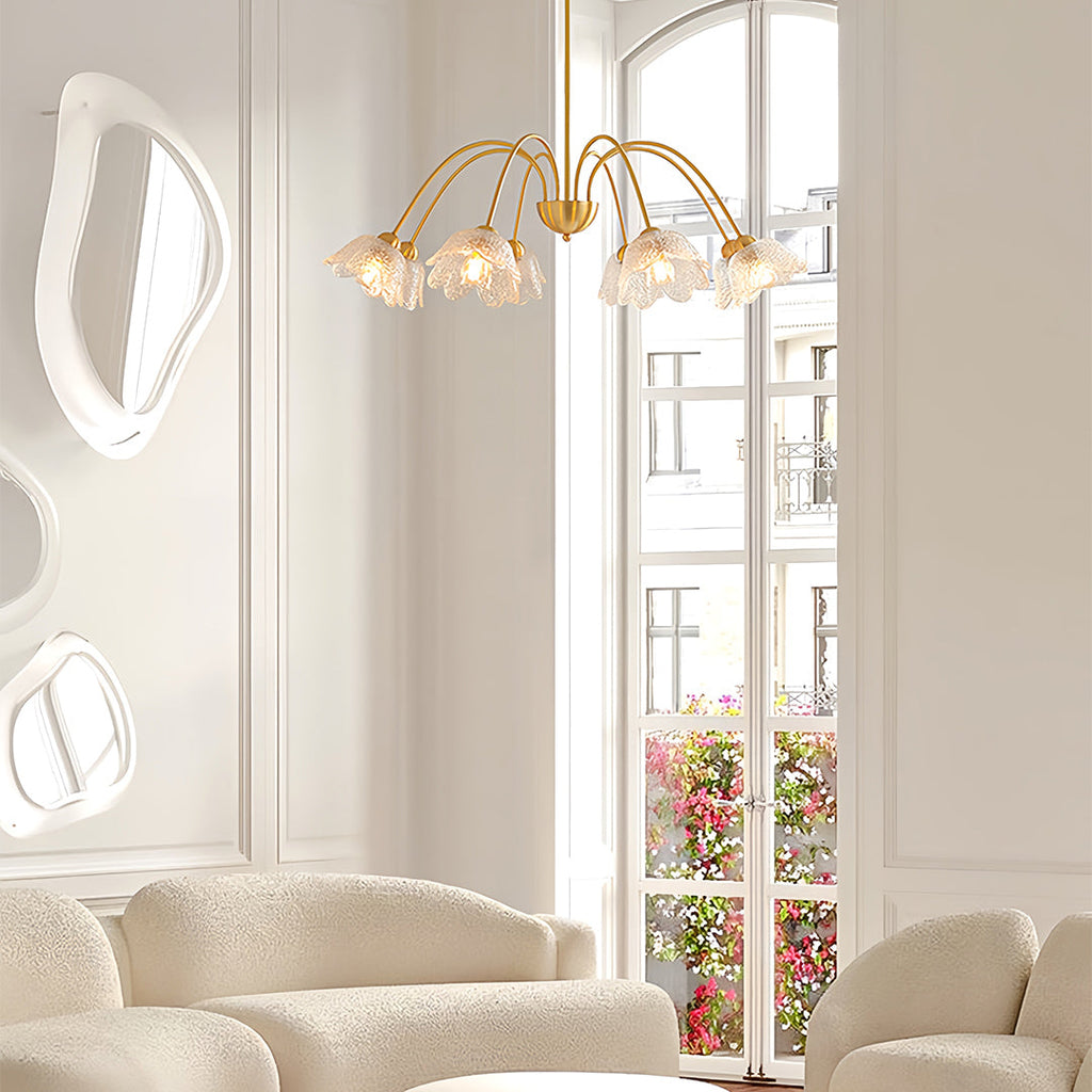 French Style Glass Shades Flower Chandelier Clear Ceiling Light