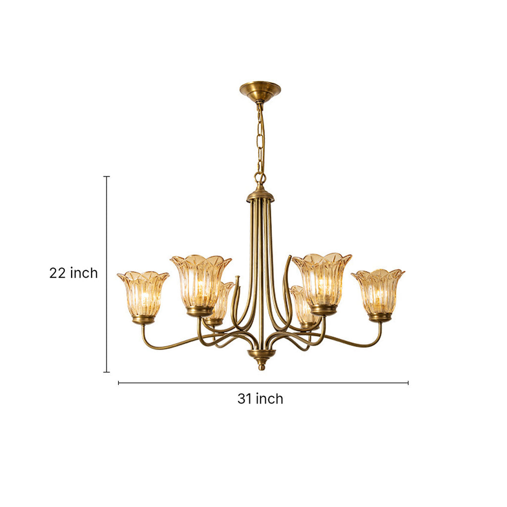 Vintage Gold Glass Chandelier - Copper Ceiling Light Fixture