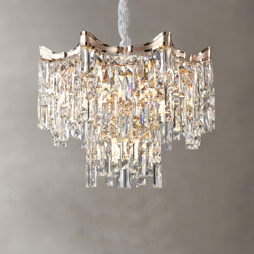 Luxury Gold Tiered Glass Chandelier - Modern Waterfall Ceiling Light